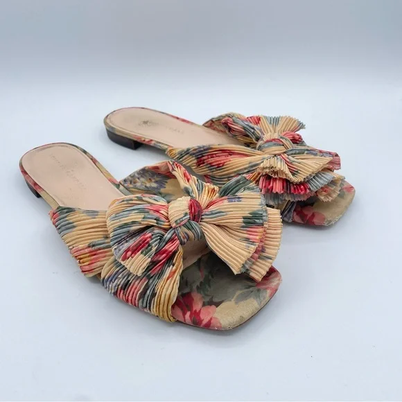 Loeffler Randall Daphne Pleated Knot Flat Sandals 9 Floral - Picture 1 of 16